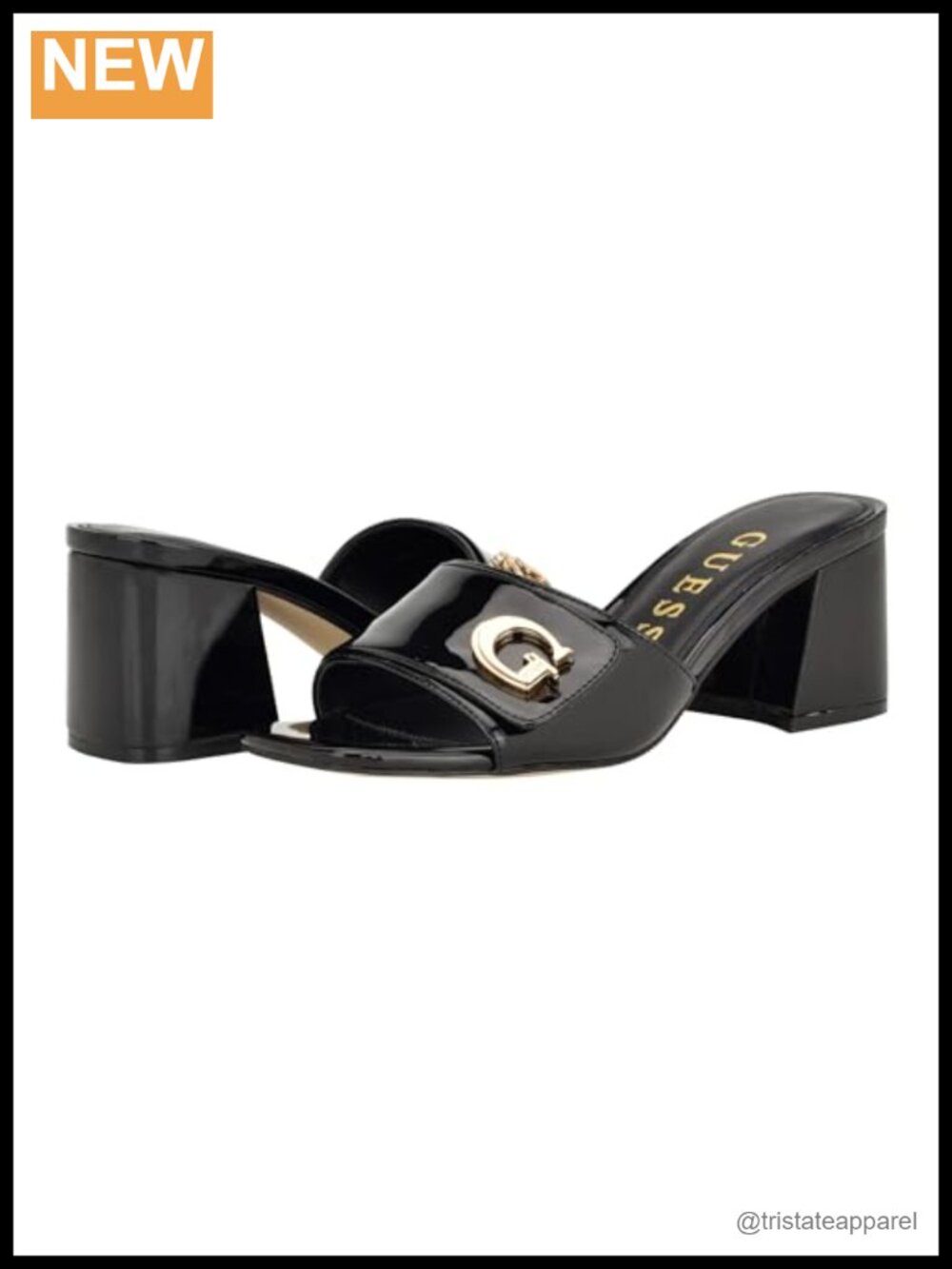 Block Heel Mule Sandal with G Logo Detail and Slip-On Closure